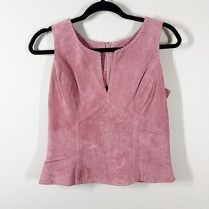 Margaret Godfrey Women's Suede Sleeveless Top Size 6 Petite Pink Western Leather